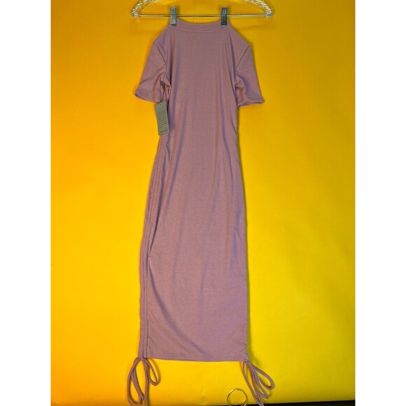 Velvet Torch Ruched Side Bodycon Dress Pink Womens XS Short Sleeve Rib Knit NWT - Picture 2 of 4